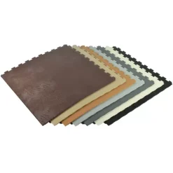 Leather PVC Floor Tile Colors 6 Tiles 5mm X 20x20 Inches -Greatmats Shop leather floor tiles angled stack.jpg