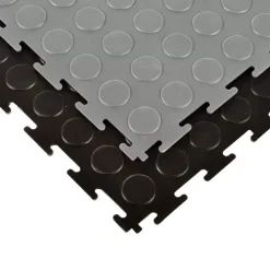 Warehouse Floor Coin PVC Tile Black 1/4 Inch X 20x20 Inches -Greatmats Shop stack corner.jpg